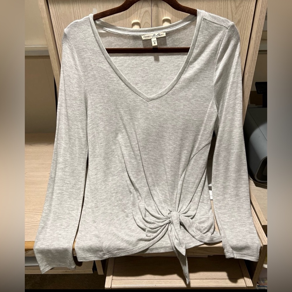 Express One Eleven Long Sleeve Light Grey Top